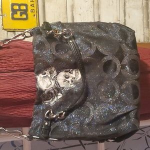 Coach Brook Op Art #14147 Signature Glitter Skull Black Remastered